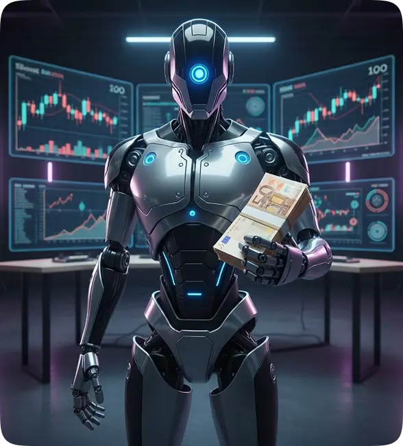 Trader AI robot holding money
